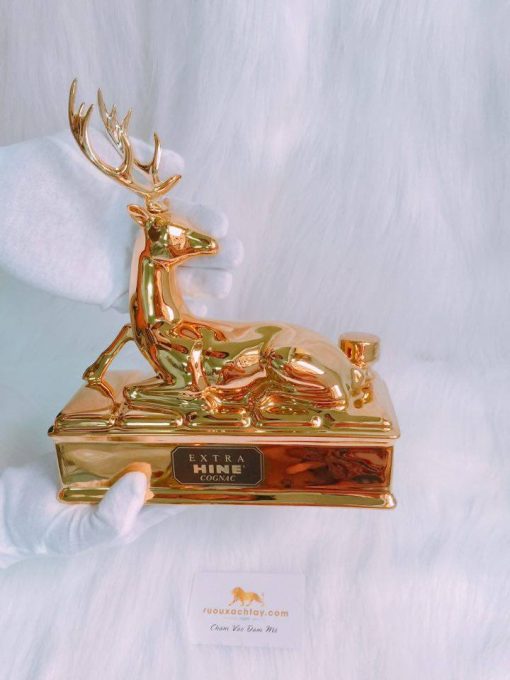 Hine Cognac Extra Golden Stag Bernardaud Limoges Porcelain Decanter - 1