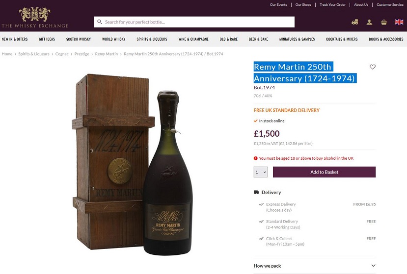 Rượu Remy Martin 1724/1974 Anniversary 16 Giá rượu Remy Martin 250th Anniversary (1724-1974)
