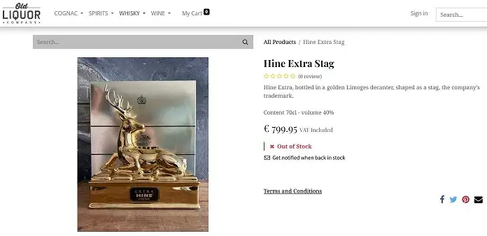 Hine Cognac Extra Golden Stag Bernardaud Limoges Porcelain Decanter 12 Giá rượu quốc tế của Hine Cognac Extra Golden Stag Bernardaud Limoges Porcelain Decanter