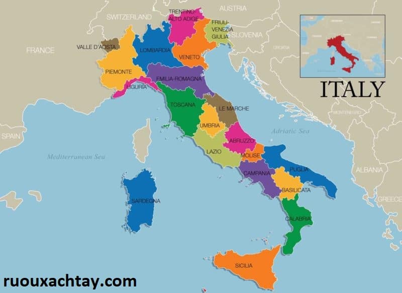 Bản đồ các vùng trồng nho của Ý