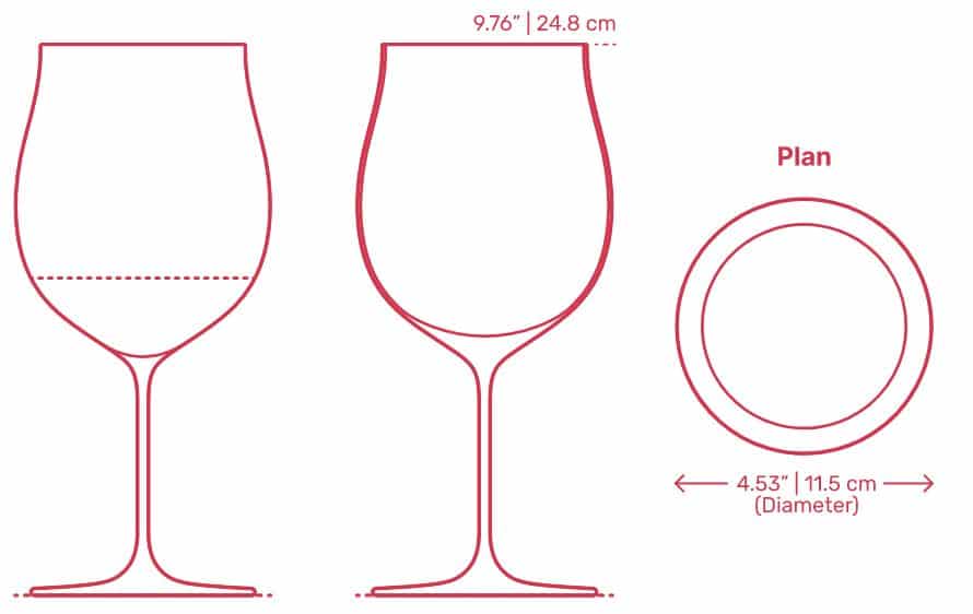 Kích thước Ly uống rượu vang Burgundy