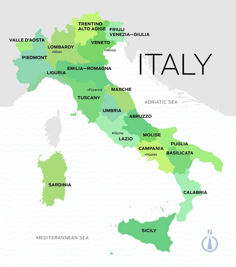 Bản đồ các vùng rượu vang Ý
