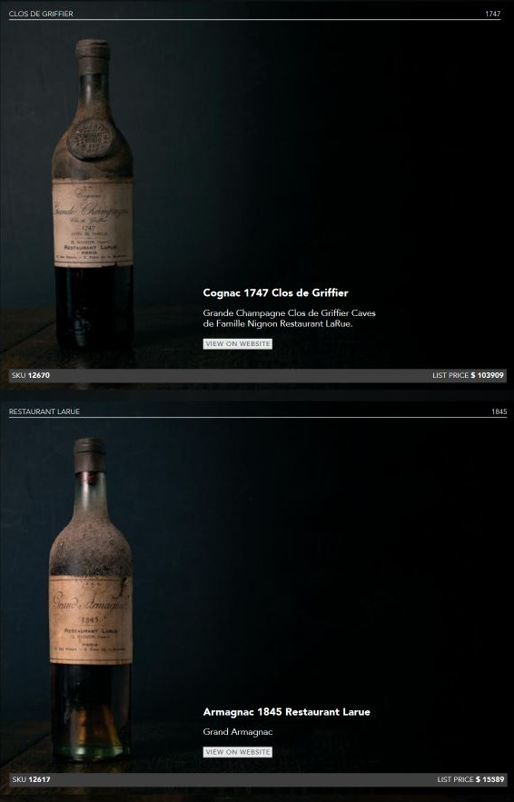 Những Mẫu Rượu Xưa Quý Hiếm Có Giá Trị Sưu Tầm Cao 15 Cognac 1747 và Armagnac 1845 của Nhà hàng Larue
