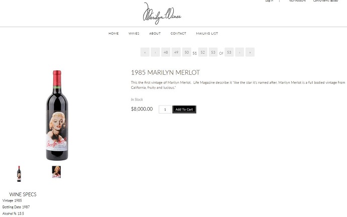 Rượu Vang Mỹ 1985 Marilyn Merlot - Napa Valley Merlot 9 Giá rượu vang mỹ 1985 Marilyn Merlot