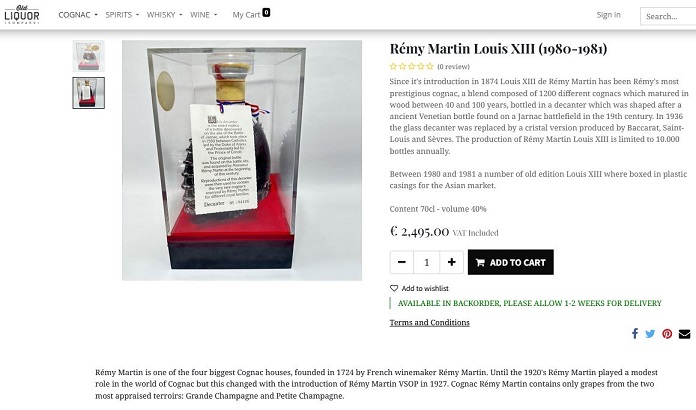 Remy Martin Louis XIII Very Old Cognac (1980 - 1981) 20 Giá rượu Remy Martin Louis XIII Very Old Cognac (1980 - 1981)