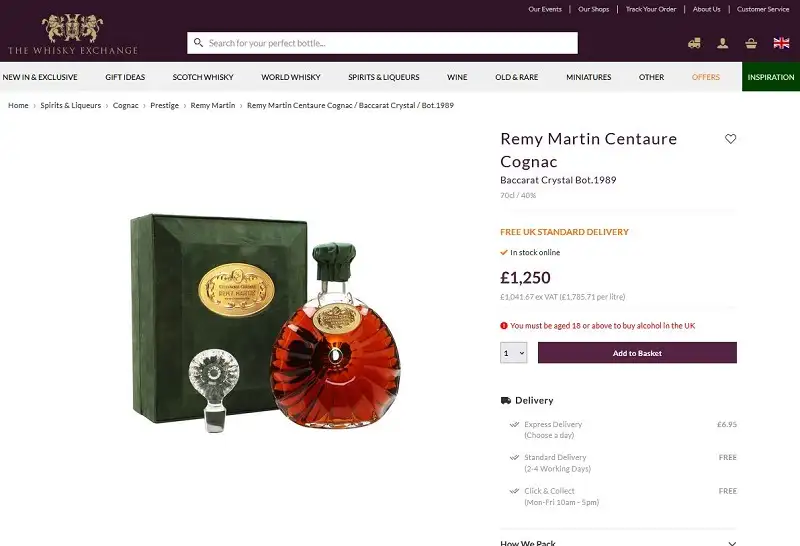 Remy Martin Centaure Cognac Baccarat Crystal 1989 12 Giá rượu Remy Martin Centaure Cognac Baccarat Crystal 1989 tại thị trường Anh