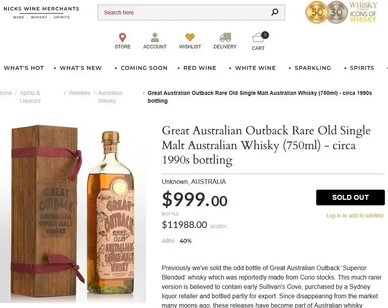 Great Outback Rare Old Australian Single Malt Whisky 750ml 1990s 14 Giá rượu Great Outback Rare Old Australian Single Malt Whisky 750ml 1990s