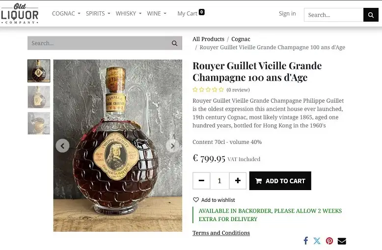 Rouyer Guillet Vieille Grande Champagne 100 Ans dAge 10 Giá rượu Rouyer Guillet Vieille Grande Champagne 100 Ans dAge tại thị trường EU