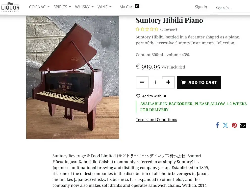 Suntory Hibiki Whisky Musical Instrument Piano 12 Giá rượu Suntory Hibiki Whisky Musical Instrument Piano