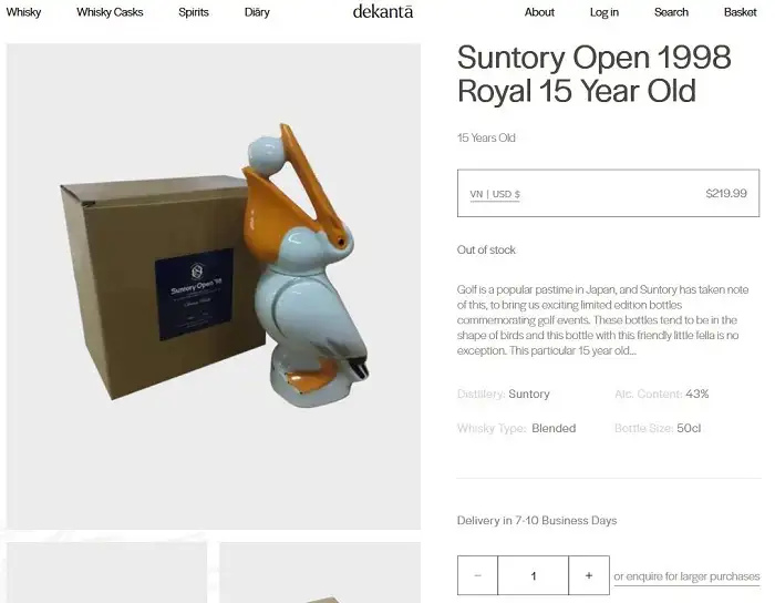 Suntory Open 1998 Royal 15 Year Old 10 Giá rượu Suntory Royal 15yo Golf Open