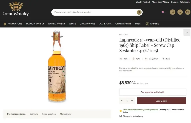 Giá rượu Laphroaig 1969 19yo Sestante Full Proof