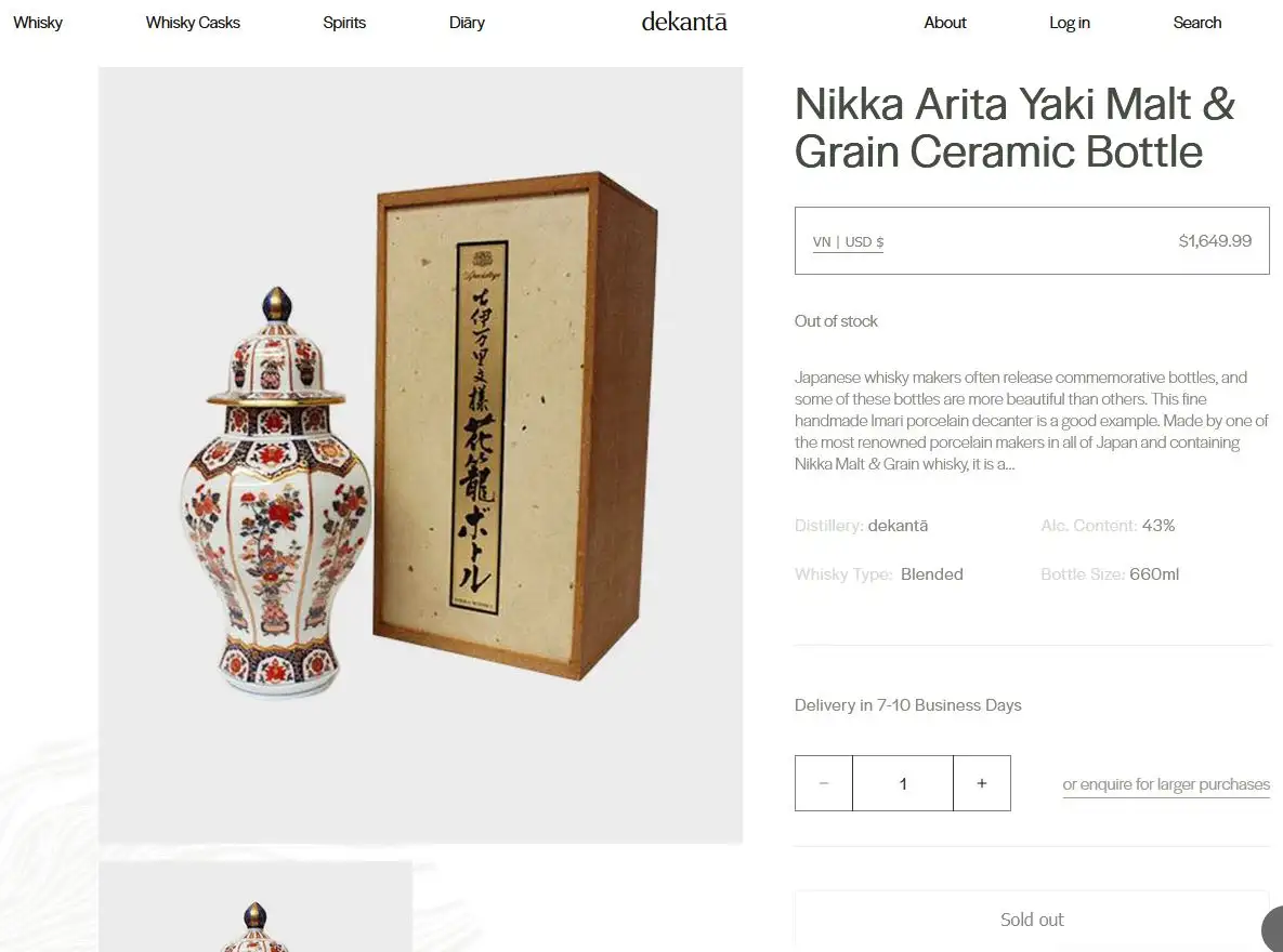 Nikka Arita Yaki Malt & Grain Ceramic Bottle 10 Giá rượu Nikka Arita Yaki Malt & Grain Ceramic Bottle