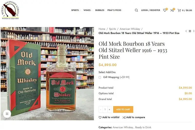 Giá rượu Old Mork Bourbon 18 Years Old Stitzel Weller 1916 – 1933 Pint Size