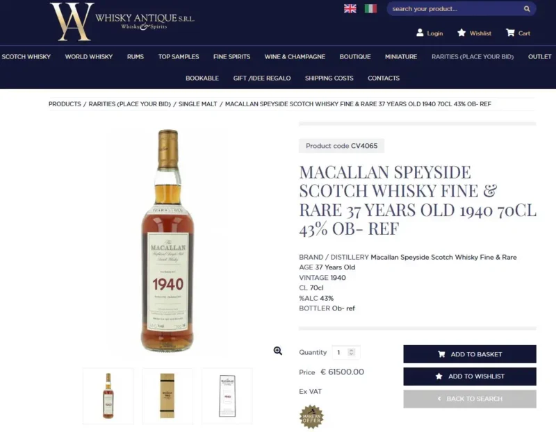 Single Malt Scotch Whisky The Macallan Fine & Rare 1940 8 Giá rượu Single Malt Scotch Whisky The Macallan Fine & Rare 1940