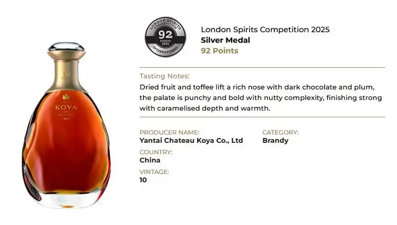 KOYA Brandy XO 10 Years Old - Collector's Edition 13 Giải bạc tại 2025 London Spirits Competition