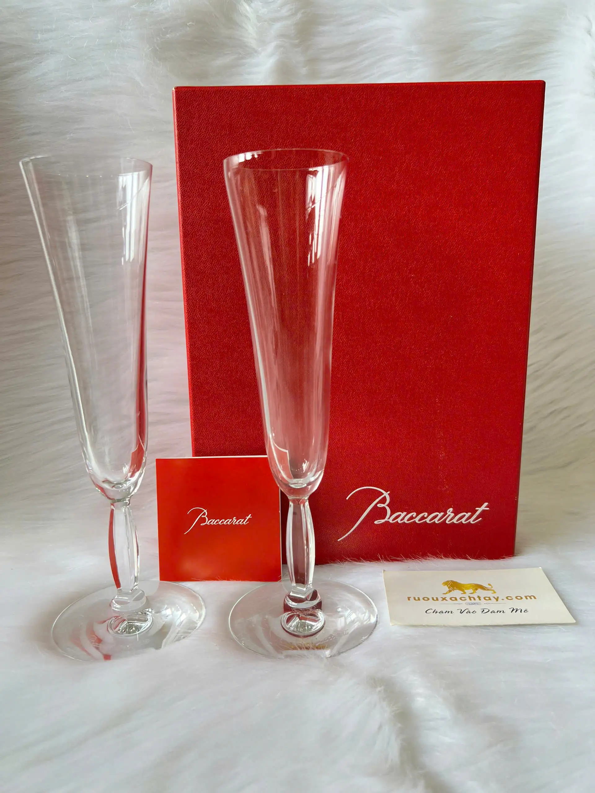 Baccarat Crystal Clara Flute Champagne Set of 2 2 Baccarat Crystal Clara Champagne Glass Set of 2 (3)