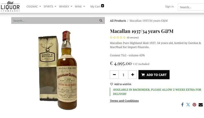 Giá rượu 1937 Macallan 34 years - Gordon & MacPhail