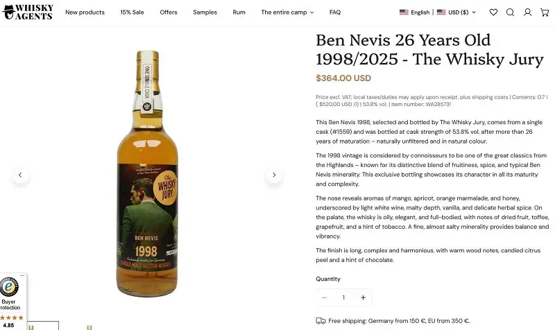 Giá rượu 1998 Ben Nevis 26 Years - The Whisky Jury