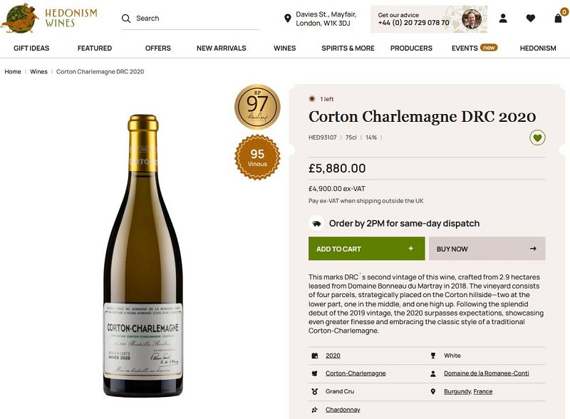 Domaine de la Romanee Conti Corton Charlemagne Grand Cru 2020 (750ml) 2 Giá rượu Domaine de la Romanee Conti Corton Charlemagne Grand Cru 2019 - 2