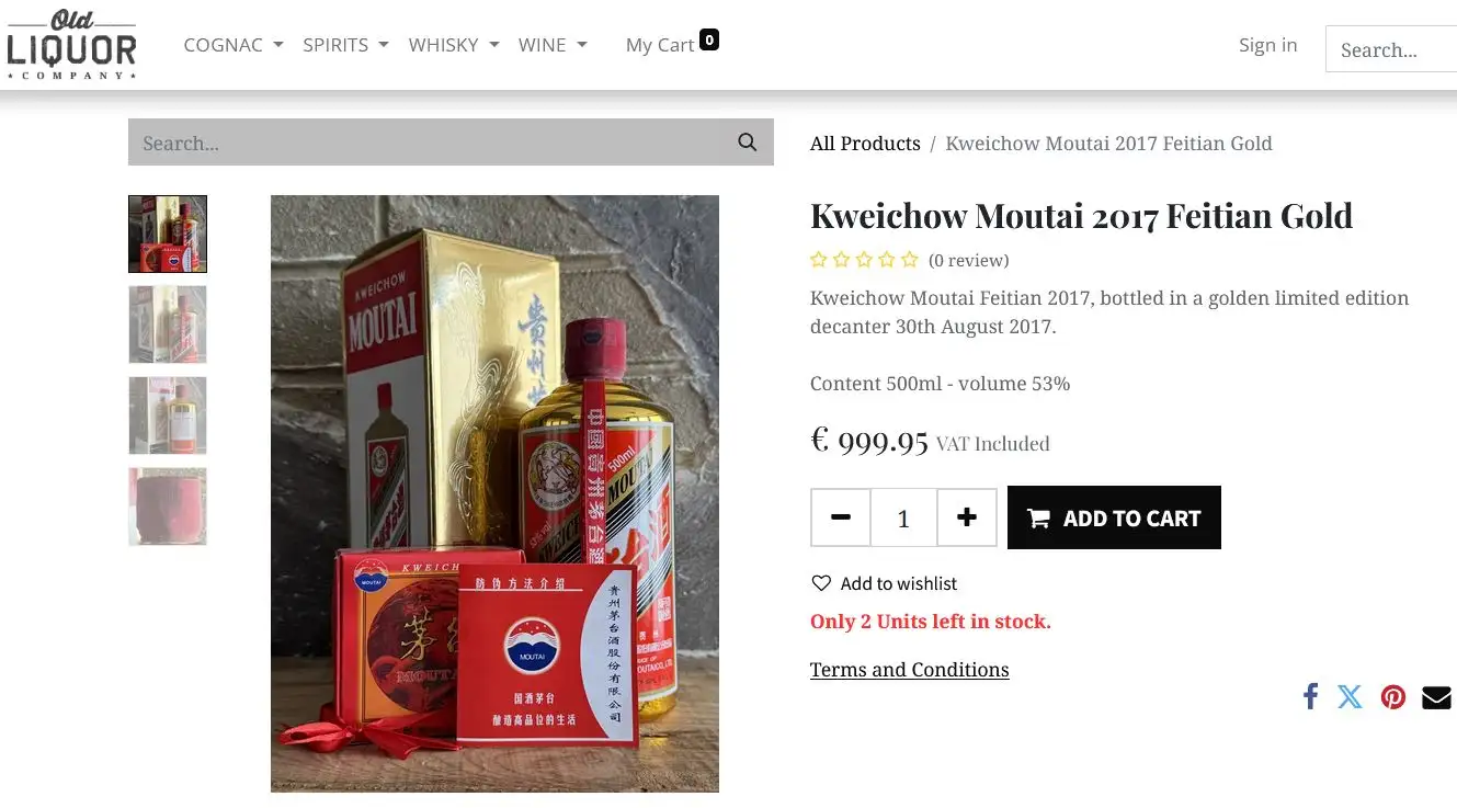 Giá rượu Rượu Mao Đài Phi Thiên Vàng - Kweichow Moutai Feitian Gold