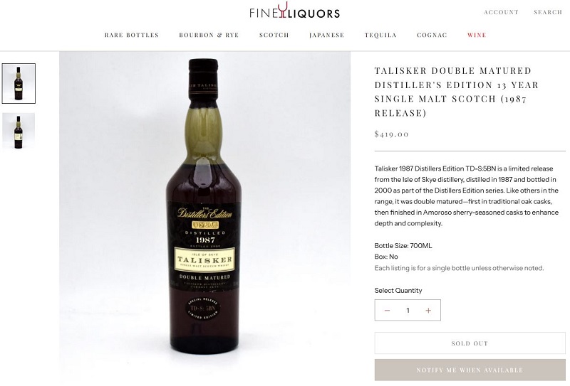 Giá rượu Single Malt Scotch Talisker Double Matured Distiller's Edition 13 Year (1991 Release)