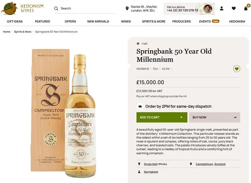 Giá rượu Springbank 50 Years Old Millenium Collection