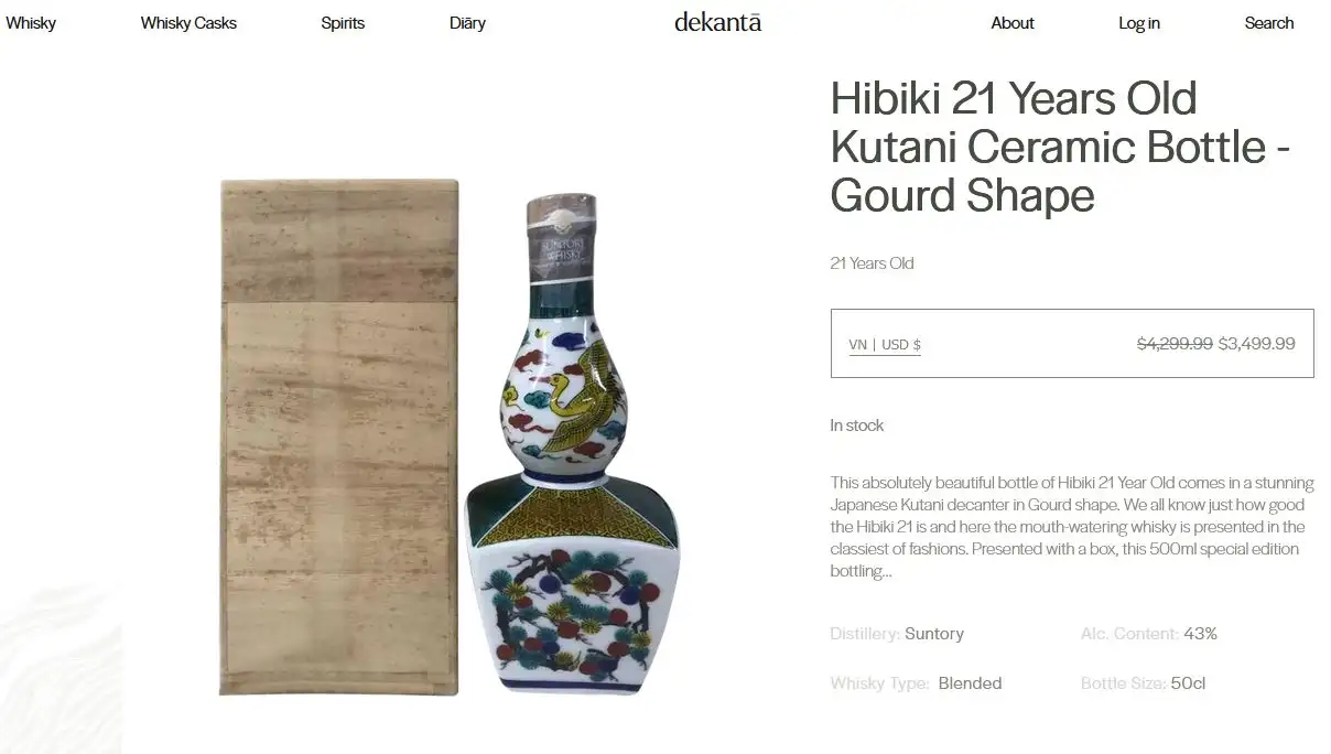 Giá rượu Suntory Special Blend 1990 Kutaniyaki tại Dekanta
