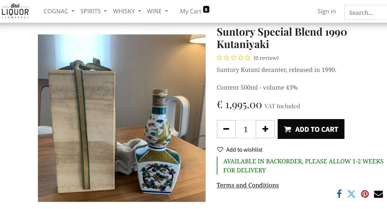 Giá rượu Suntory Special Blend 1990 Kutaniyaki tại Oldliquor