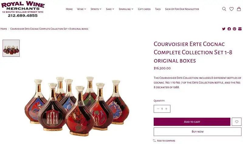 Giá trọn bộ 8 chai Courvoisier Erte Cognac