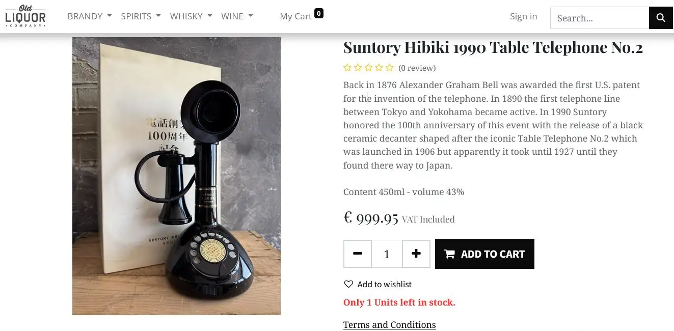 1990 Suntory Hikibi 100 Years Anniversary Telephone 17 Giá rượu 1990 Suntory Hikibi 100 Years Anniversary Telephone