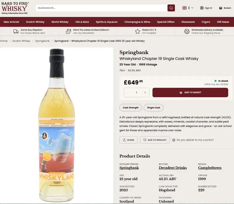 Giá rượu 1999 Springbank 25 Years - Whiskyland Chapter 19 - 1