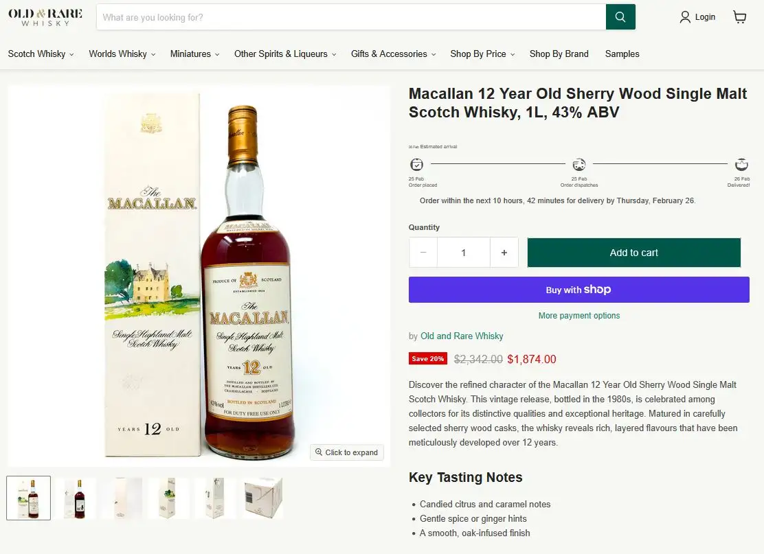 Macallan 12 Year Old Sherry Wood Single Malt Scotch Whisky, 1L, 43% ABV 7 Giá rượu Macallan 12 Year Old Sherry Wood Single Malt Scotch Whisky, 1L, 40% ABV release 1980s