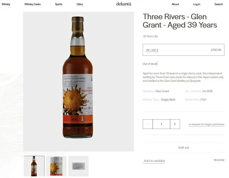 Single Malt Scotch Whisky Glen Grant 39 Years - Three Rivers 2 Giá rượu Single Malt Scotch Whisky Glen Grant 39 Years - Three Rivers