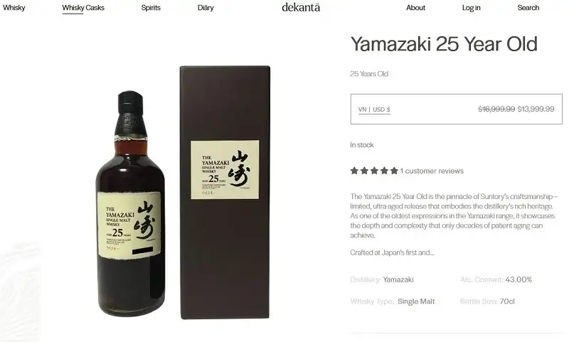 Giá rượu Yamazaki 25 Year Old Single Malt Japanese Whisky