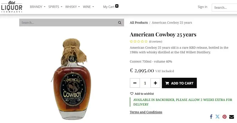 American Cowboy 25 Years Bourbon Whiskey 4 Giá rượu American Cowboy 25 Years Bourbon Whiskey