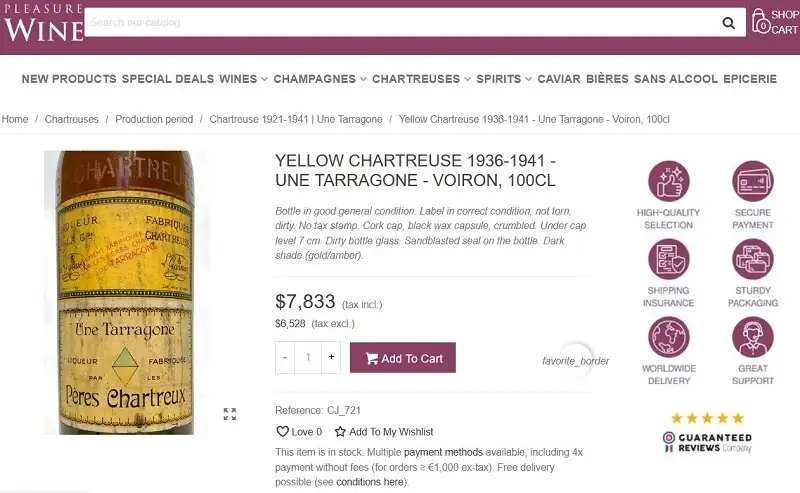 Yellow Chartreuse 1936-1941 - Une Tarragone - Voiron 2 Giá rượu Yellow Chartreuse 1936-1941 - Une Tarragone - Voiron