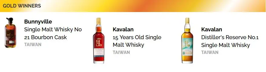 Kavalan Distiller's Reserve No1 7 World Whiskies Awards 2026 - Gold