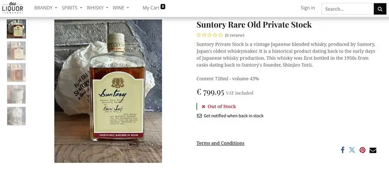 Giá rượu Suntory Rare Old Private Stock - Specially Blended By Keizo Saji