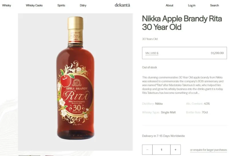 Giá rượu Nikka Apple Brandy Rita 30 Year Old